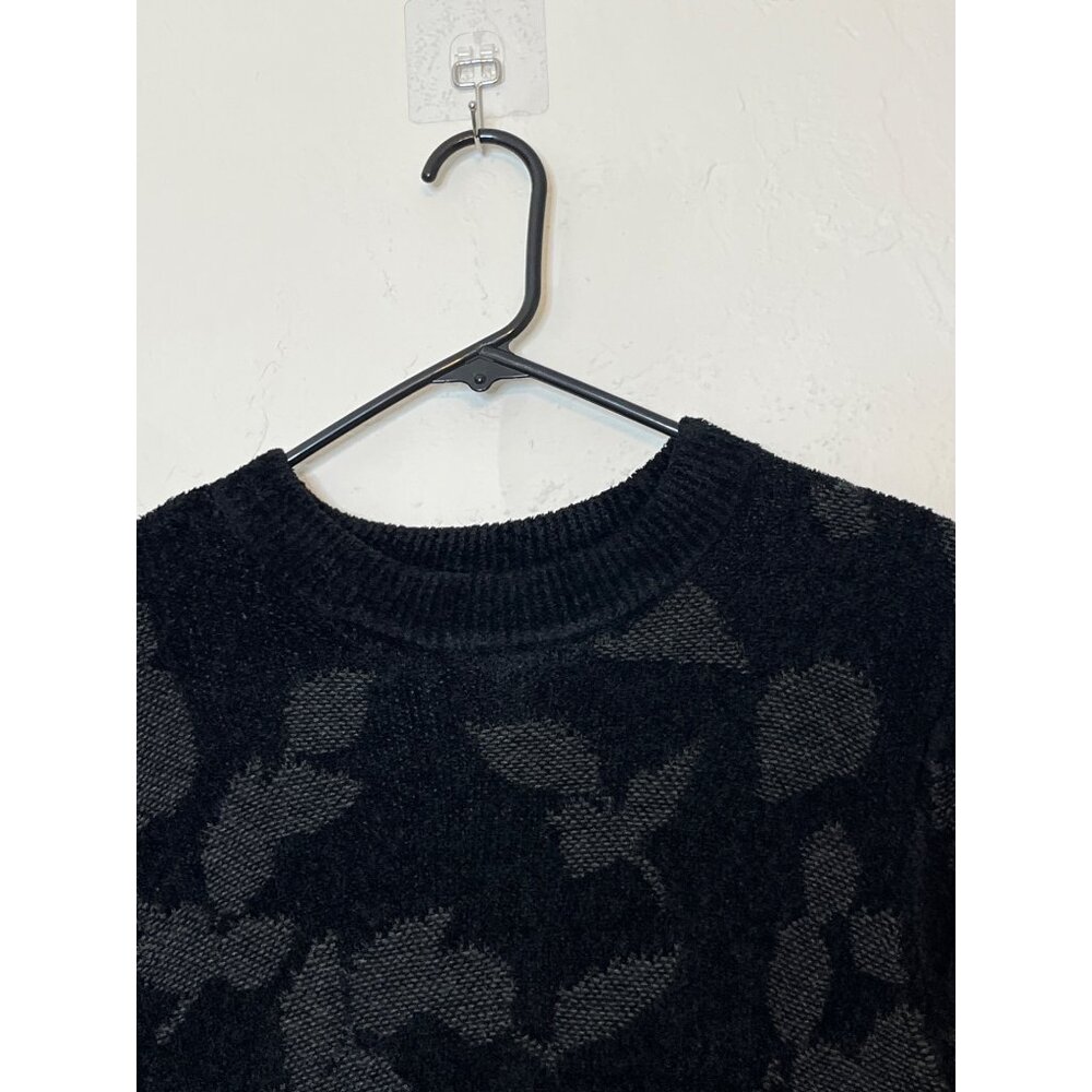 J Jill‎ Cotton Silk Wool Blend Soft Leaf Textured Ribbed Sweater Black Medium - Picture 4 of 10